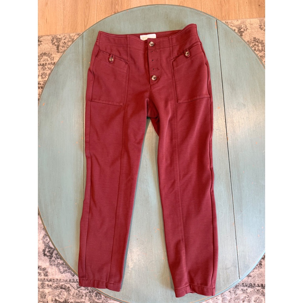 Anthropologie Burgundy Button Fly Utility Pants High Rise Slim Tapered Size 6